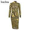 Hawthaw Women Autumn Long Sleeve Zebra Striped Printed Mesh See Through Bodycon Midi Dress 2023 Fall Clothes  Items