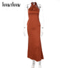 Hawthaw Women Elegant Autumn Winter Halter Party Evening Bodycon Stain Green Long Dress 2023 Fall Clothes  Items