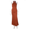 Hawthaw Women Elegant Autumn Winter Halter Party Evening Bodycon Stain Green Long Dress 2023 Fall Clothes  Items