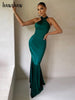 Hawthaw Women Elegant Autumn Winter Halter Party Evening Bodycon Stain Green Long Dress 2023 Fall Clothes  Items