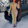 Hawthaw Women Autumn Long Sleeve Gradient See Through Bodycon Printed Green Long Dress 2022 Fall Clothes  Items