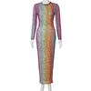 Hawthaw Women Autumn Long Sleeve Gradient See Through Bodycon Printed Green Long Dress 2022 Fall Clothes  Items