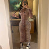 Hawthaw Women Autumn Long Sleeve Gradient See Through Bodycon Printed Green Long Dress 2022 Fall Clothes  Items