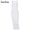Hawthaw Women Summer Sleeveless V Neck Hollow Out Soild Color Bodycon Pencil Dress Sundress 2022 Female Clothing Streetwear