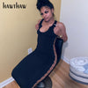 Hawthaw Women Summer Sleeveless V Neck Hollow Out Soild Color Bodycon Pencil Dress Sundress 2022 Female Clothing Streetwear