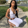 Hawthaw Women Summer Sleeveless V Neck Hollow Out Soild Color Bodycon Pencil Dress Sundress 2022 Female Clothing Streetwear