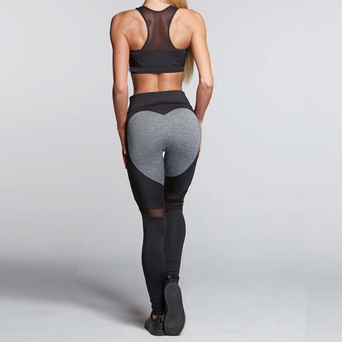 Fashion Heart Pattern Mesh Splice Leggings Athleisure Fitness Clothing Elastic Leggings Women Pants