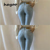 Hayoo Large size European and American style high waist Peach Hip stretch jeans women's skinny skinny hip skinny pencil pants