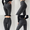 Hayoo Large size European and American style high waist Peach Hip stretch jeans women's skinny skinny hip skinny pencil pants