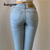 Hayoo Large size European and American style high waist Peach Hip stretch jeans women's skinny skinny hip skinny pencil pants