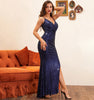 Basrey Sexy Backless Dress Women Elegant Night Club Party Sequin Bridesmaid Prom  Slim Deep V Split Long Evening Dress DN80019