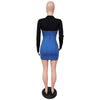 Sexy Patchwork Bodycon Jean Dress Long Sleeve Fall Winter Clothing Women High Elastic Denim Club Mini Dresses Streetwear