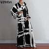 VONDA Vintage Long Maxi Dress 2023 Autumn Sexy V Neck Long Sleeve Printed Dresses Femme Loose Sundress Casual Bohemian Vestidos