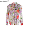 HarleyEuropean American High Street Design Women Flower Printing Shirt Romantic Pattern Purple Loose 70% Silk Blouse