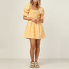 Chic Women Puff  Sleeve Square Collar Mini Dress Elegant Sweet Style Plaid Yellow Lady Party Dress Short Sleeve Femme Streetwear