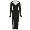 Elegant Long Sleeve Party Dresses For Women 2023 Spring Cut Out Slit Sexy Black Dress Bandage Bodycon Maxi Long Dress Autumn