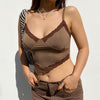 Darlingaga Streetwear Strap Y2K Lace Trim Brown Top Cami Fashion V Neck Clubwear Summer Crop Top Women Backless Sexy Party Tops