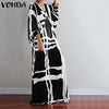 VONDA Vintage Long Maxi Dress 2023 Autumn Sexy V Neck Long Sleeve Printed Dresses Femme Loose Sundress Casual Bohemian Vestidos