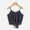 Women Striped Self Tie Back Crop Top V Neck Sexy Camis Sleeveless Tank Top Summer Tops Girls Spaghetti Strap Camisole Streetwear