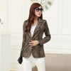 Korean Style Women's Autumn Spring Blazers Leopard Slim Female Suit Jacket Notched Single Button with Pocket Plus Size Outwear