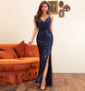 Basrey Sexy Backless Dress Women Elegant Night Club Party Sequin Bridesmaid Prom  Slim Deep V Split Long Evening Dress DN80019