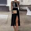 Sequins Halter Long Dress Sexy Shoulderless High Split Women Party Dress Elegant Solid Ladies Long Sleeve Bodycon Dress