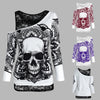 Gothic Casual Women T Shirts Skull Graphic Off Shoulder Two Piece Tee Sets Long Sleeve Spring Fashion Tops Female Clothes D30