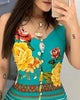 Bottoned Floral Butterfly Print Ruffles Dress