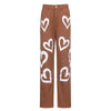 Heart Printed Brown Baggy Jeans For Girls 2022 Harajuku High Waist Trousers Aesthetic Straight Denim Pants Women Streetwear