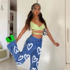 Heart Printed Brown Baggy Jeans For Girls 2022 Harajuku High Waist Trousers Aesthetic Straight Denim Pants Women Streetwear