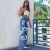 Heart Printed Brown Baggy Jeans For Girls 2022 Harajuku High Waist Trousers Aesthetic Straight Denim Pants Women Streetwear