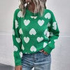 Heart Winter Pullover Women Casual O-Neck Knitted Sweater Loose Elegant  Long Sleeves Knitwear Female Green Warm Jumper
