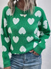 Heart Winter Pullover Women Casual O-Neck Knitted Sweater Loose Elegant  Long Sleeves Knitwear Female Green Warm Jumper