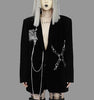 Heavy Punk Black Blazer Women PU Leather Metal Chain Cross Gear Shoulder pads Gothic Velour Jacket Autumn