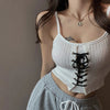 OUMEA Women Knitted Rib Cami Top Lace-Up Front  Solid Drawstring Eyelet Sleeveless Camis Spaghetti Rib Crop Top Sexy Feminino