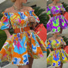 Autumn Women Pattern Print Party Dress 2023 Spring Slash Neck Ruffle Office Dress Retro Lady Backless Long Sleeve Mini Dress
