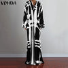 VONDA Vintage Long Maxi Dress 2023 Autumn Sexy V Neck Long Sleeve Printed Dresses Femme Loose Sundress Casual Bohemian Vestidos