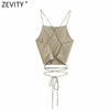 Zevity New 2022 Women Spaghetti Strap Sexy Chic Solid Camis Tank Ladies Summer Backless Cross Lace Up Sling Short Tops LS9010