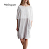 Loose Cotton Linen Summer Dress Women O-neck Half Sleeve Pockets Dress Ladies Patchwork Soft Linen Dresses