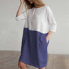 Loose Cotton Linen Summer Dress Women O-neck Half Sleeve Pockets Dress Ladies Patchwork Soft Linen Dresses
