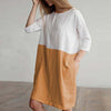 Loose Cotton Linen Summer Dress Women O-neck Half Sleeve Pockets Dress Ladies Patchwork Soft Linen Dresses