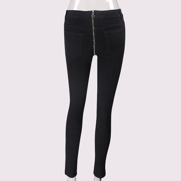 Novelty Skinny Back Zipper Jeans Women Push Up Black Jeans High Waist Denim Pants Femme