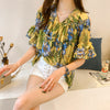 Women Fashion Sweet Flare Sleeve Chiffon Blouse Floral Printed Loose Shirts Harajuku Casual Top