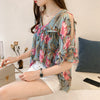 Women Fashion Sweet Flare Sleeve Chiffon Blouse Floral Printed Loose Shirts Harajuku Casual Top