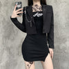 Helisopus Women Punk Gothic Black Blazer Jacket Gothic Cool Girl Streetwear Metal Chain Patchwork Short Suit Office Ladies Tops