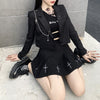 Helisopus Women Punk Gothic Black Blazer Jacket Gothic Cool Girl Streetwear Metal Chain Patchwork Short Suit Office Ladies Tops