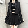Helisopus Women Punk Gothic Black Blazer Jacket Gothic Cool Girl Streetwear Metal Chain Patchwork Short Suit Office Ladies Tops