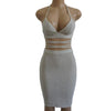 Women Sexy Sparkly Bandage Bodycon Skinny Dress Party V Neck Crop Tops Two-piece Lace Up Dress