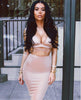 Women Sexy Sparkly Bandage Bodycon Skinny Dress Party V Neck Crop Tops Two-piece Lace Up Dress