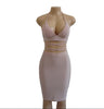 Women Sexy Sparkly Bandage Bodycon Skinny Dress Party V Neck Crop Tops Two-piece Lace Up Dress